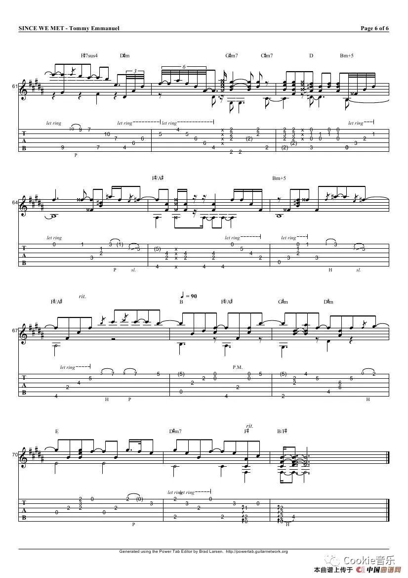 Since We Met指弹谱 原调六线谱_中国谱曲网编配_Tommy Emmanual