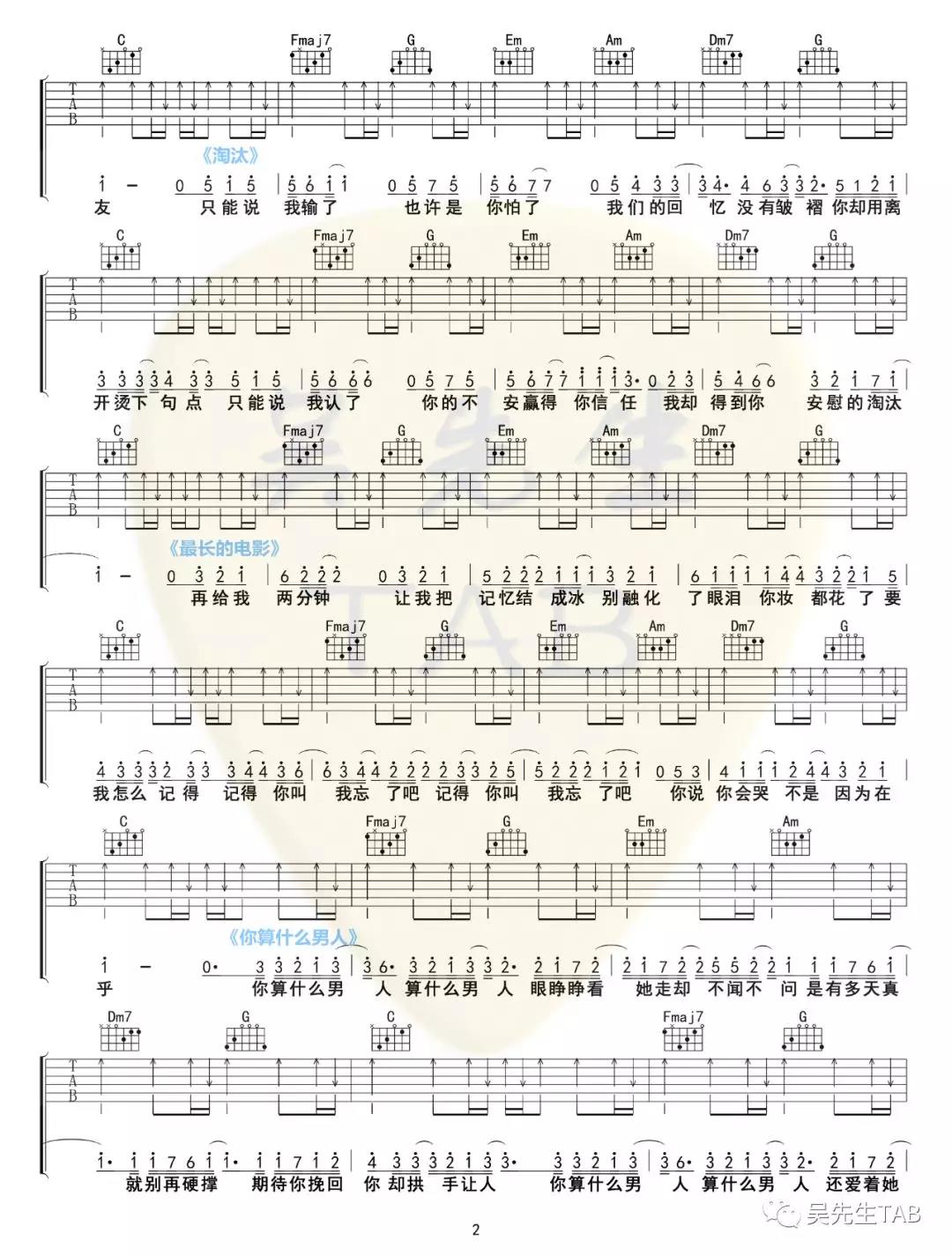周杰伦歌曲串烧吉他谱 D调附前奏_吴先生编配_周杰伦
