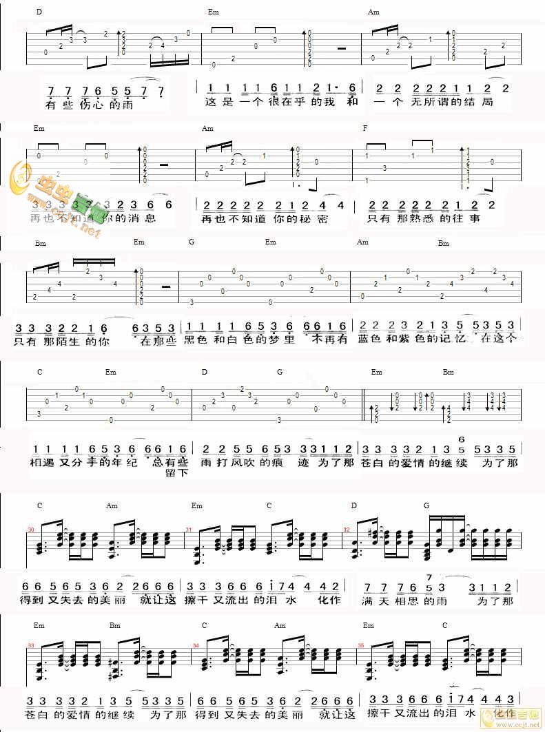 让泪化作相思雨吉他谱 C调简单版_虫虫吉他编配_崔文斗