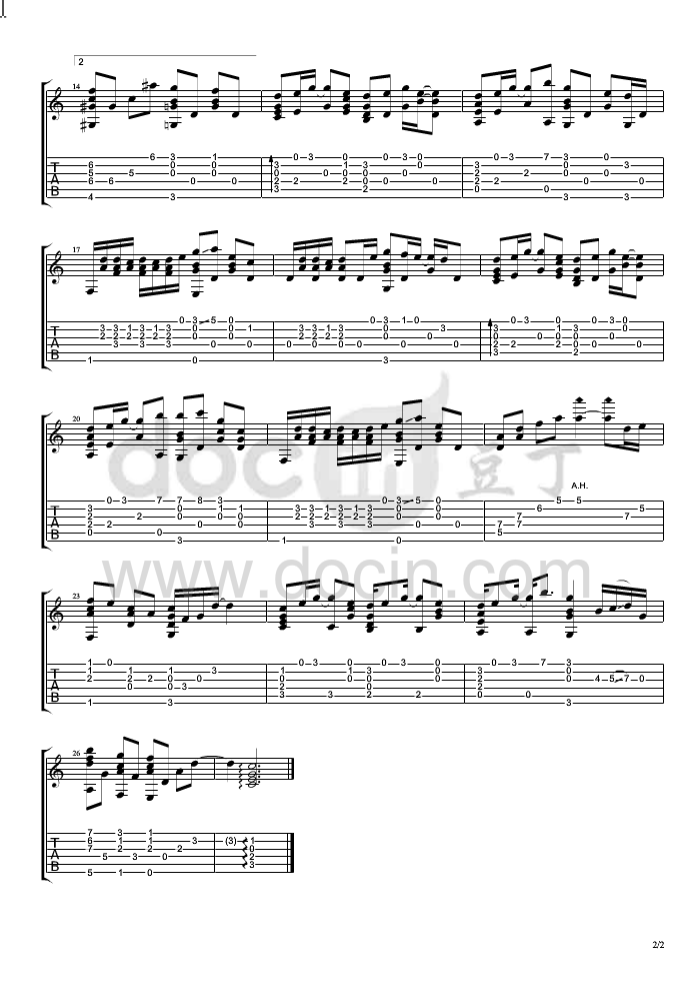 隐形人指弹谱 原调六线谱_豆丁网编配_孙燕姿