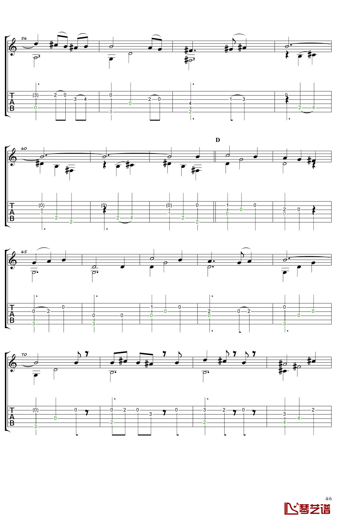 人生的旋转木马指弹谱 原调六线谱_琴艺谱编配_南泽大介