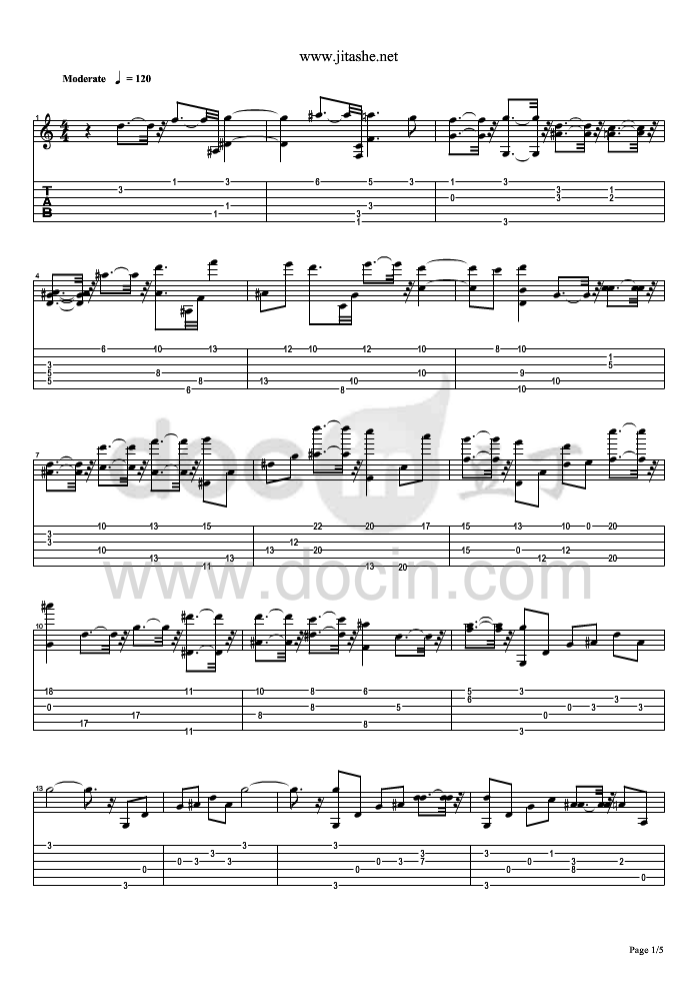 雏菊吉他指弹谱 六线谱简单版_豆丁网编配_Daisy