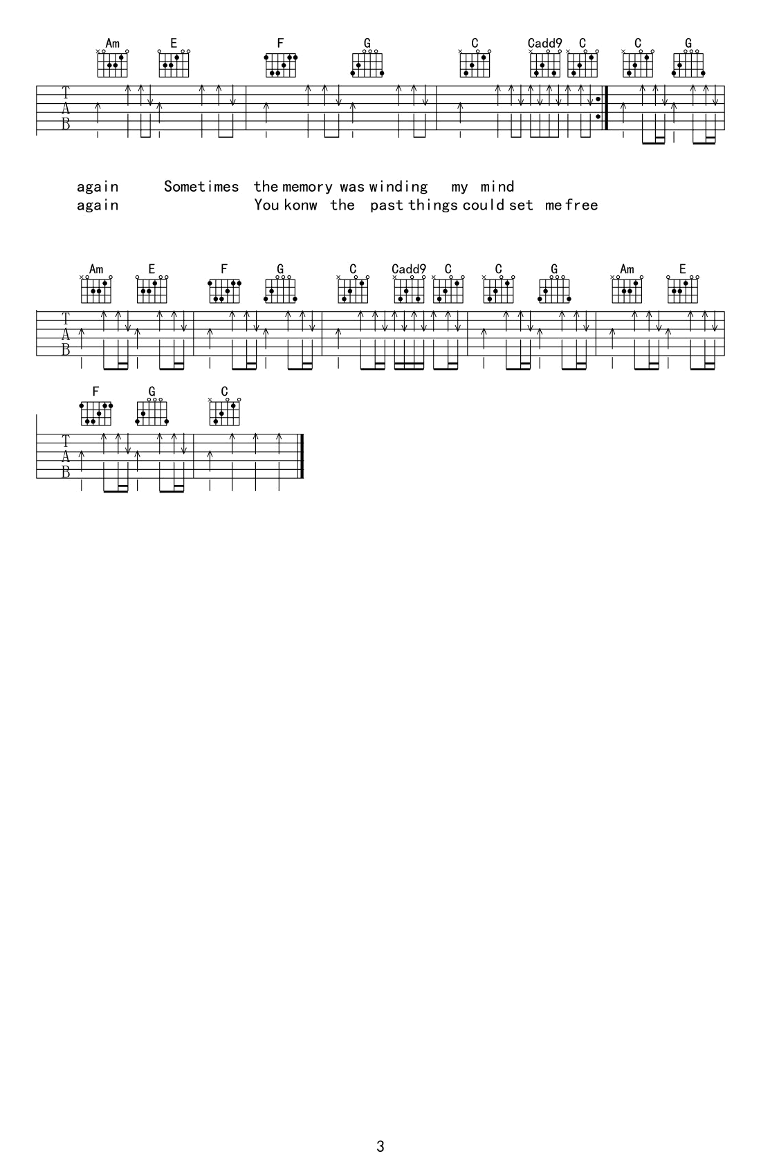 再谈记忆吉他谱 G调扫弦版_葛叔叔编配_盘尼西林
