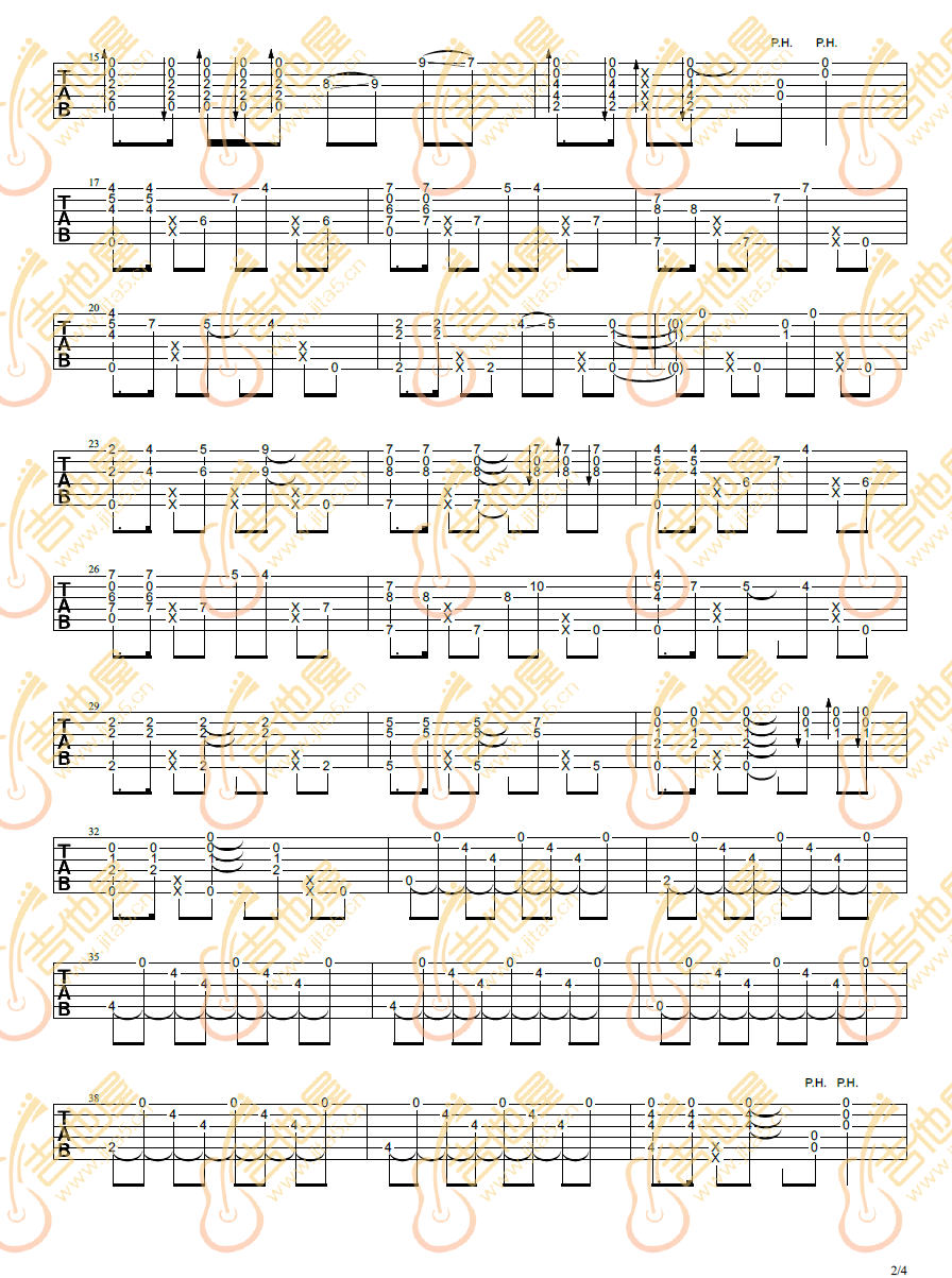晨曦吉他指弹谱 六线谱高清版_陈亮编配_陈亮