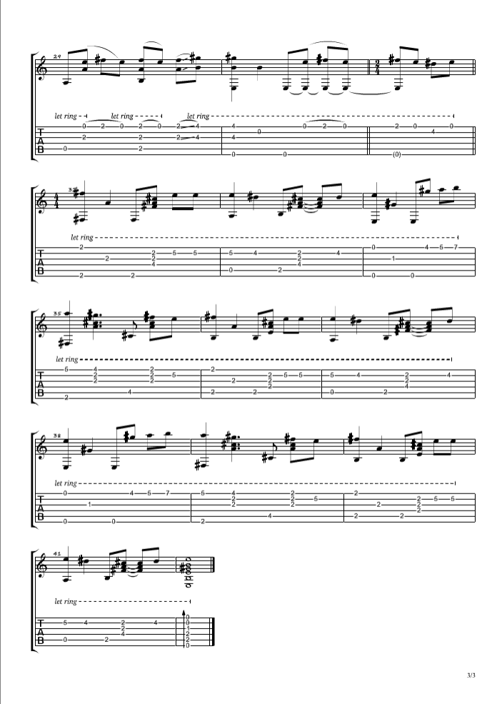 午后的出发指弹谱 原调六线谱_卢家宏编配_卢家宏