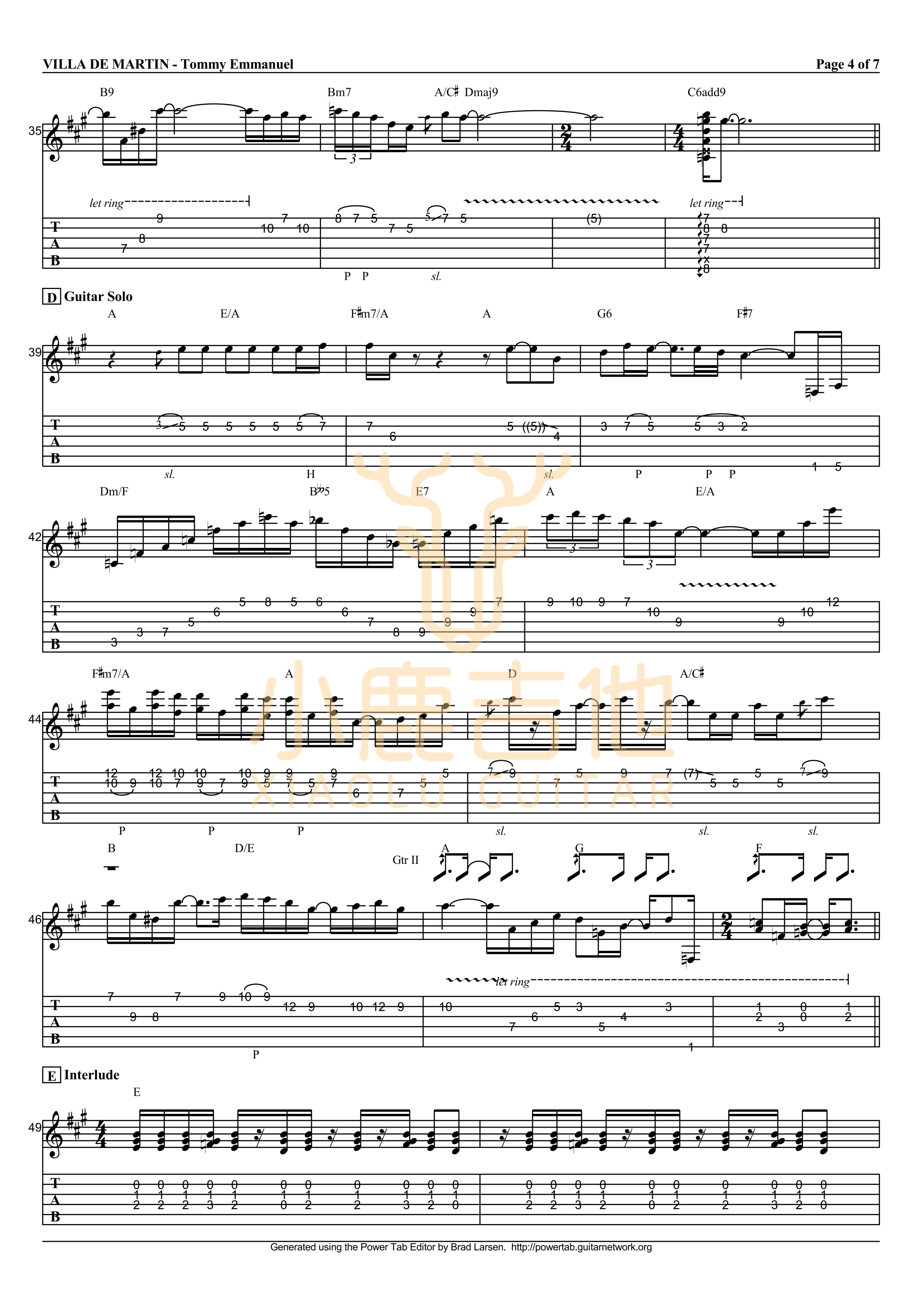 VILLA DE MARTIN-Tommy Emmanuel指弹吉他谱（小鹿吉他）