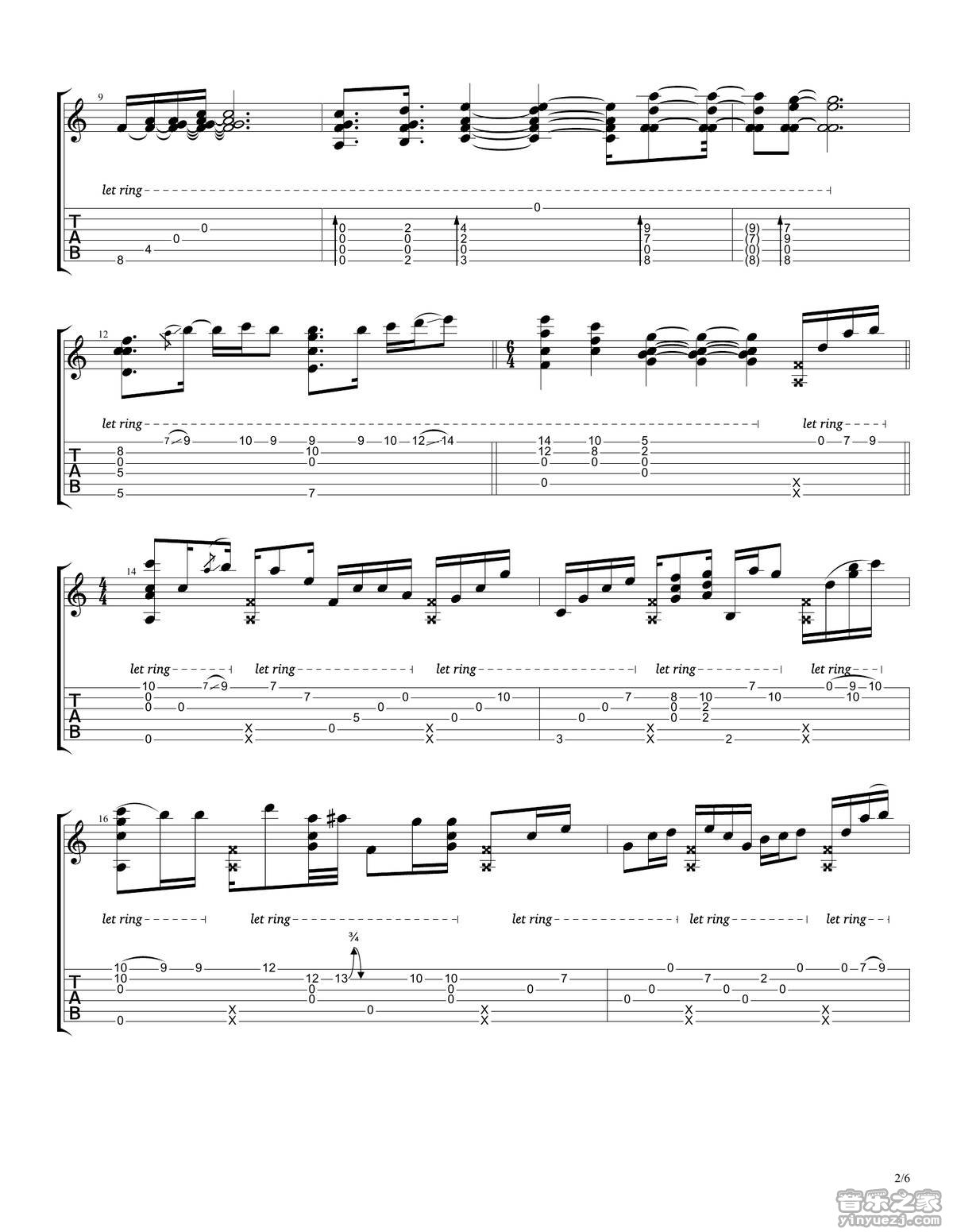 rylynn指弹谱 D调六线谱_音乐之家编配_Andy McKee