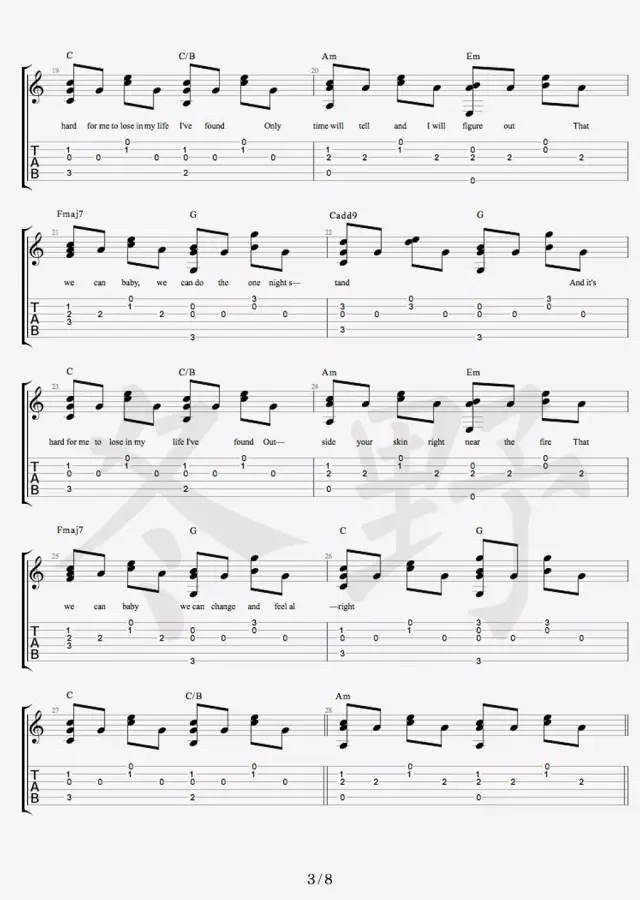 Free Loop吉他谱 原调六线谱_冬野吉他编配_Daniel Powter