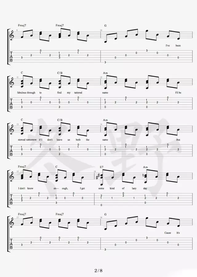 Free Loop吉他谱 原调六线谱_冬野吉他编配_Daniel Powter