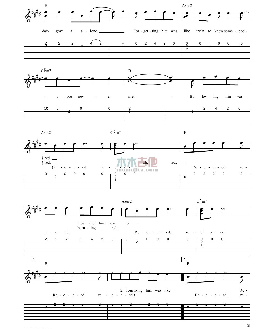 red吉他谱 G调_木木吉他编配_Taylor Swift