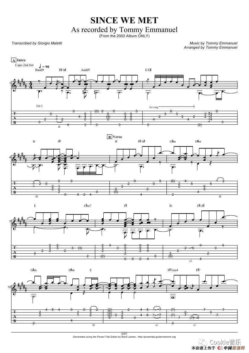 Since We Met指弹谱 原调六线谱_中国谱曲网编配_Tommy Emmanual
