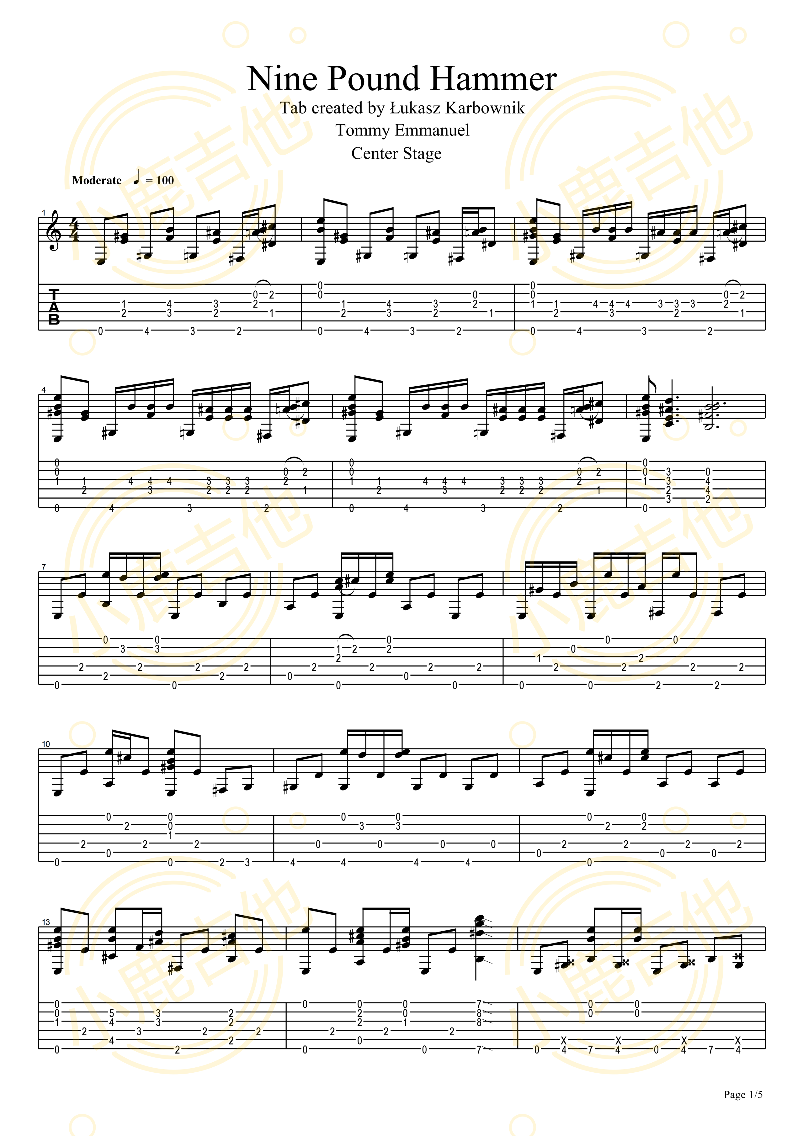 Tommy EmmanuelNine Pound Hammer吉他谱（小鹿吉他）