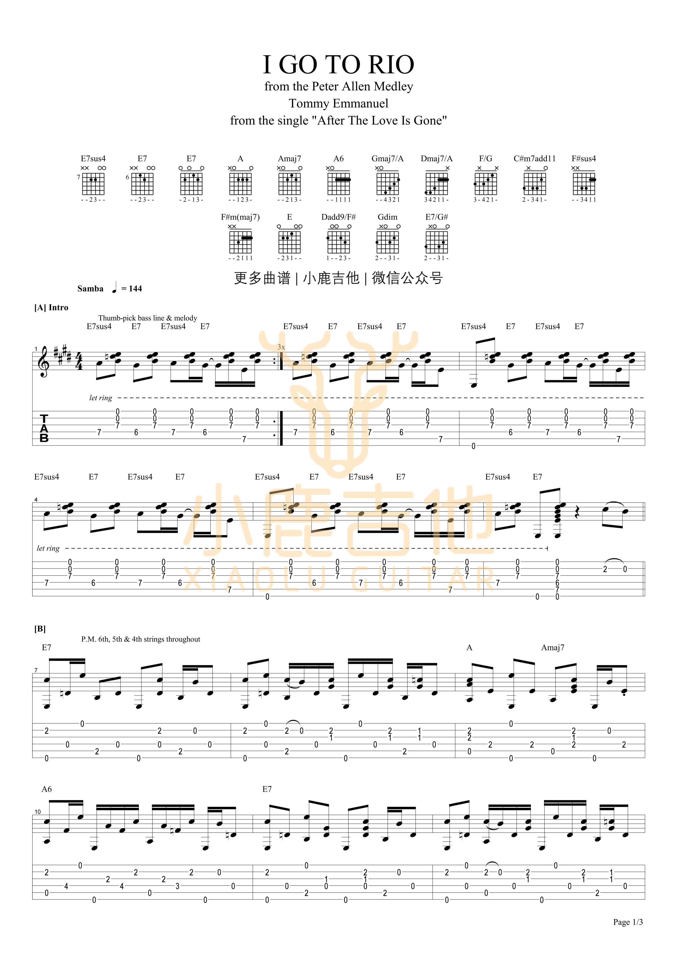 I Go To Rio-Tommy Emmanuel指弹吉他谱（小鹿吉他）