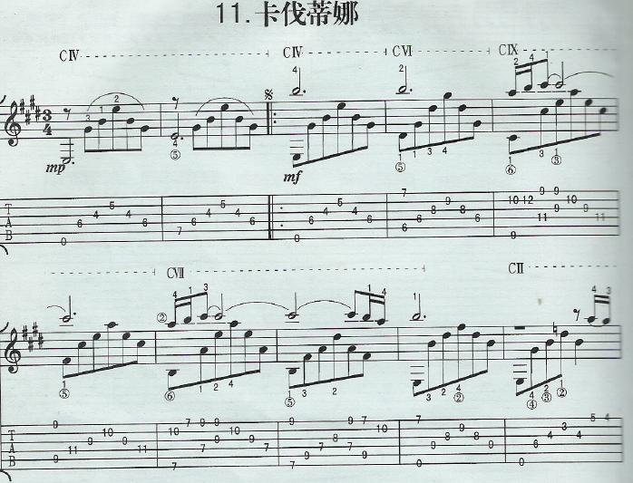 卡伐蒂娜指弹谱 原调六线谱_简单版_汤斯曼