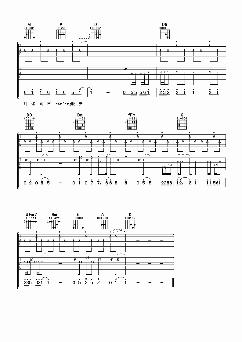 爱情木瓜吉他谱 D调扫弦版_阿潘音乐工场编配_1983组合