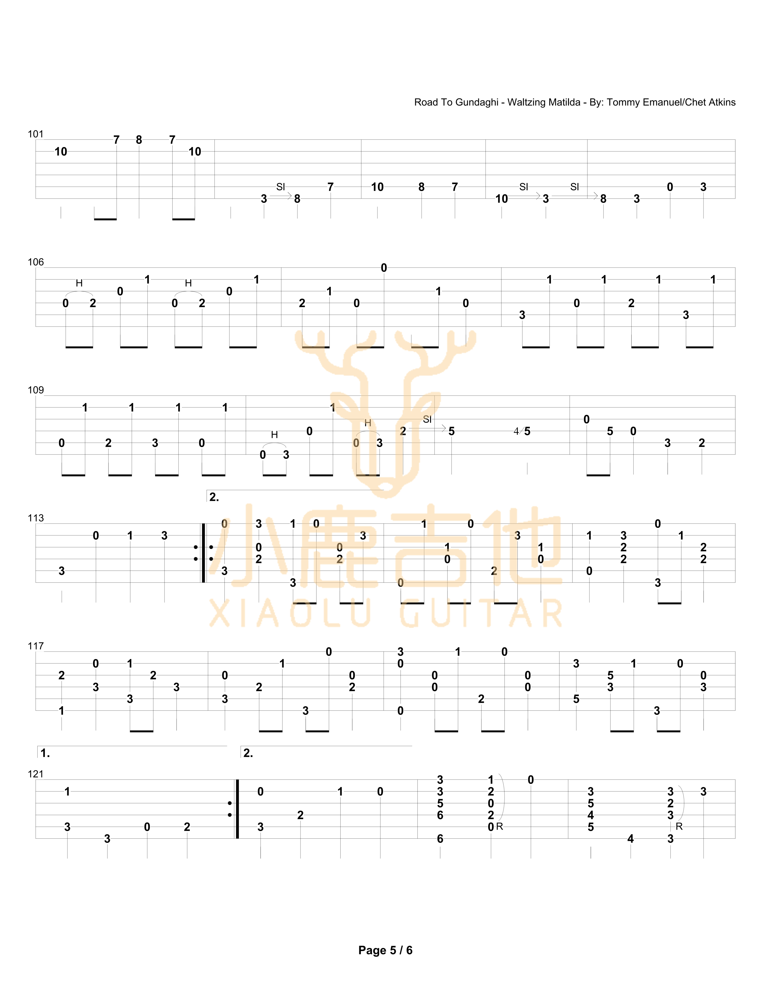 Road To Gundaghi-Waltzing Matilda-Tommy Emmanuel指弹吉他谱（小鹿吉他）
