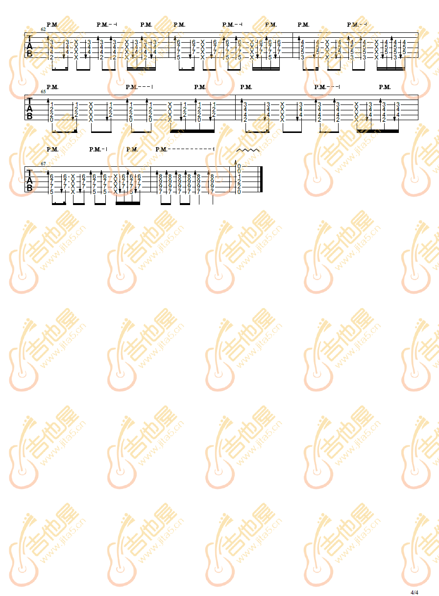 晨曦吉他指弹谱 六线谱高清版_陈亮编配_陈亮