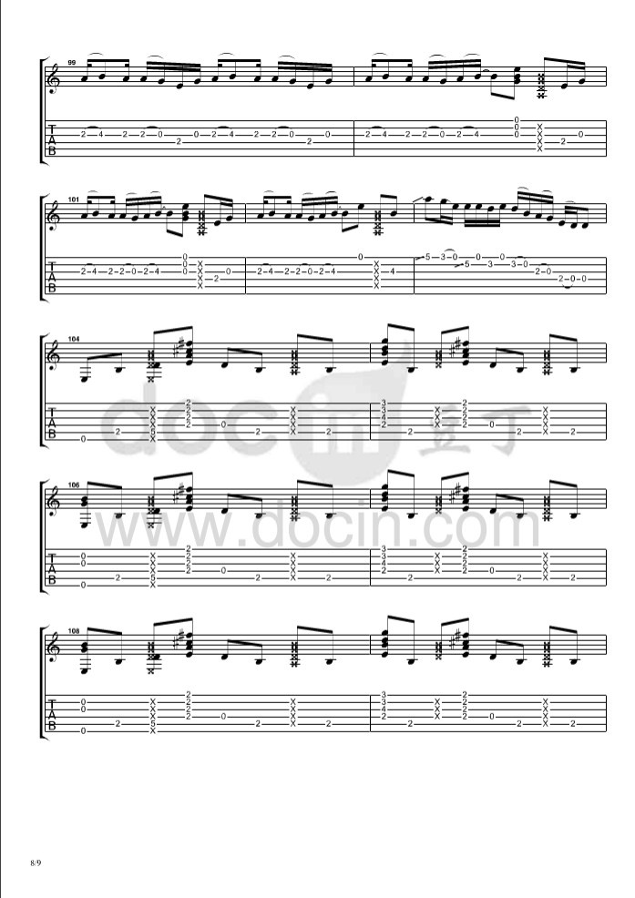 billie jean指弹谱 原调六线谱_豆丁网编配_郑成河