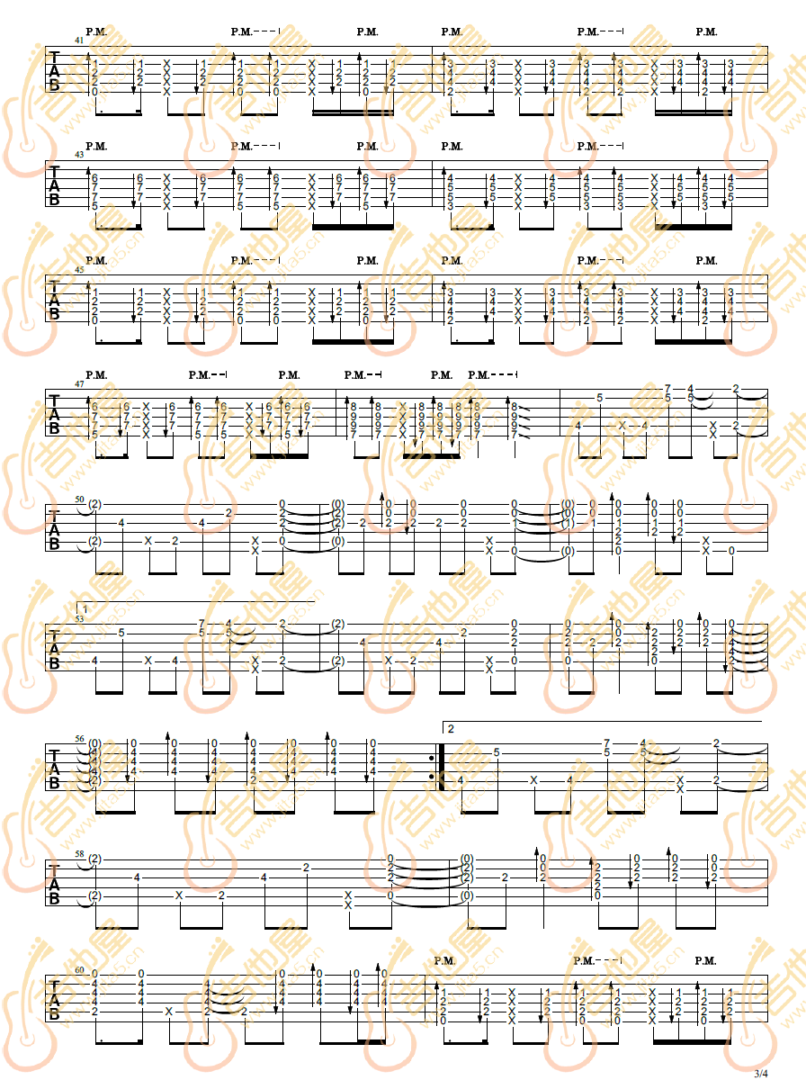 晨曦吉他指弹谱 六线谱高清版_陈亮编配_陈亮