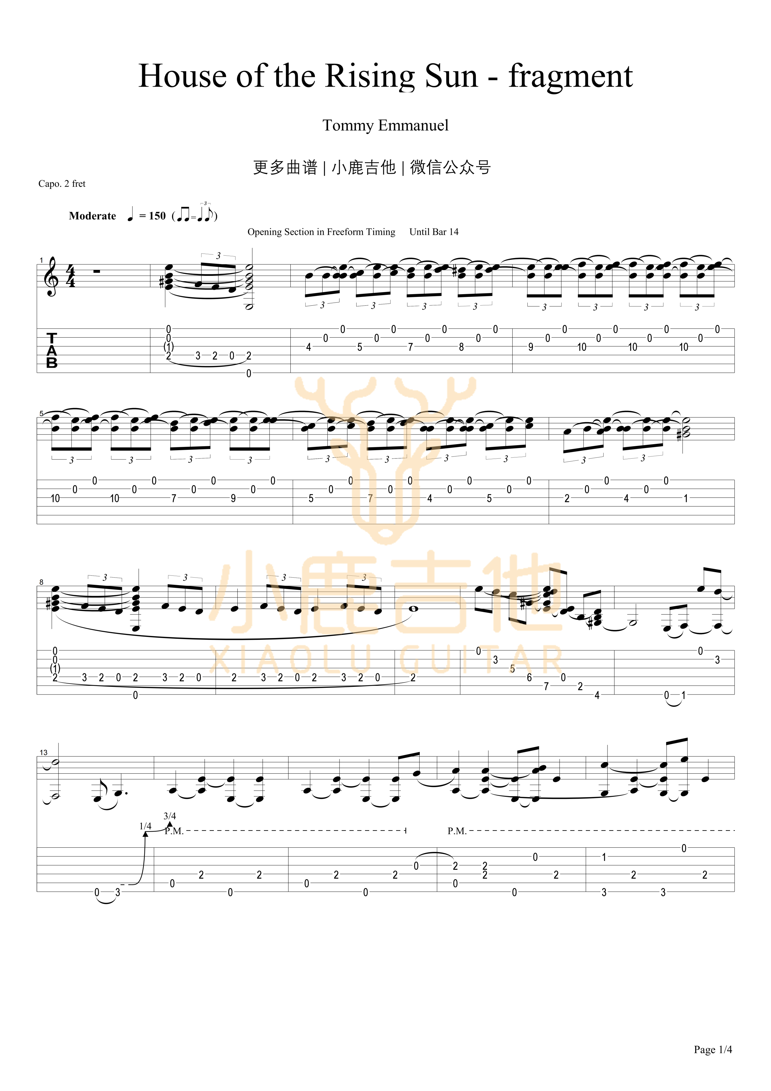 House Of The Rising Sun-fragment-Tommy Emmanuel指弹吉他谱