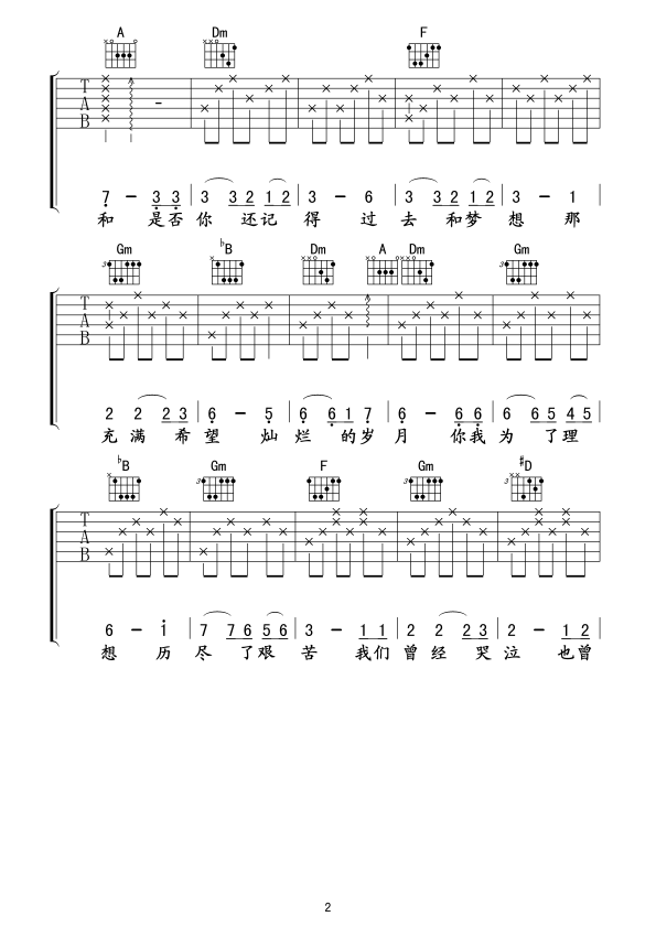 闪亮的日子吉他谱 F调六线谱_风华艺校编配_罗大佑