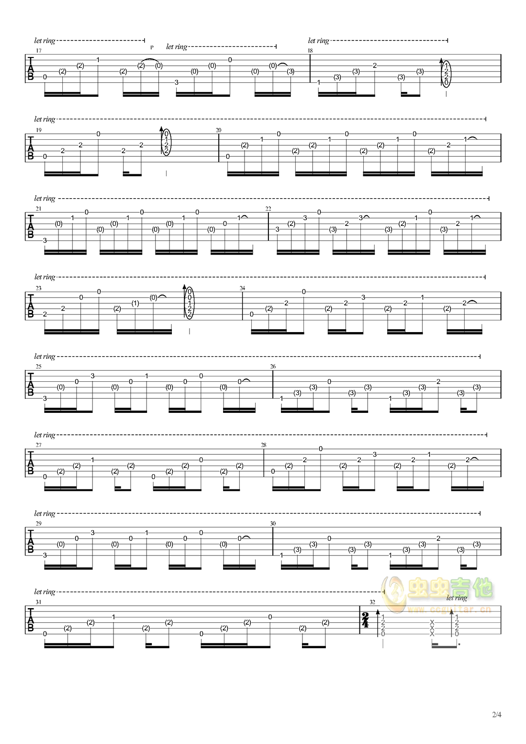 渡口吉他谱 D调六线谱_虫虫吉他编配_蔡琴