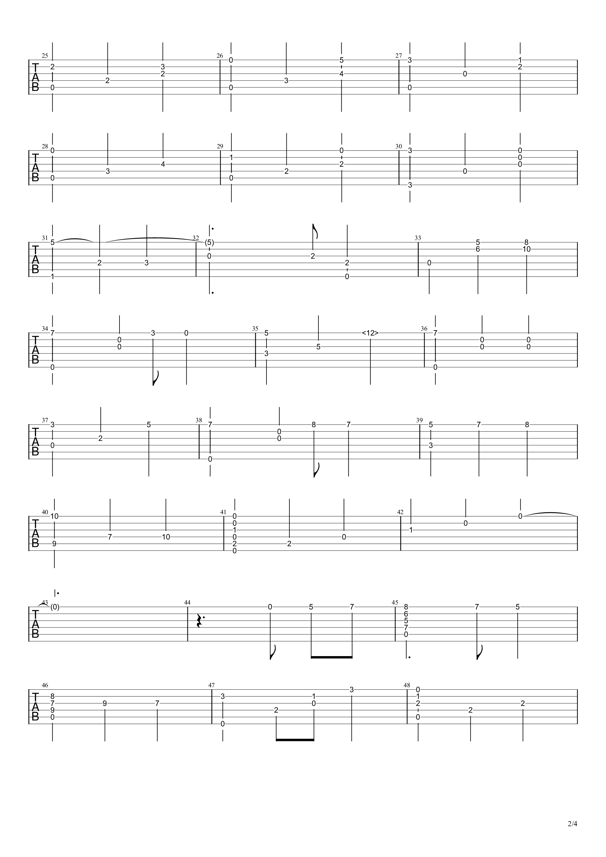 伊莎贝拉之歌指弹谱 原调六线谱_高清版_约定的梦幻岛插曲