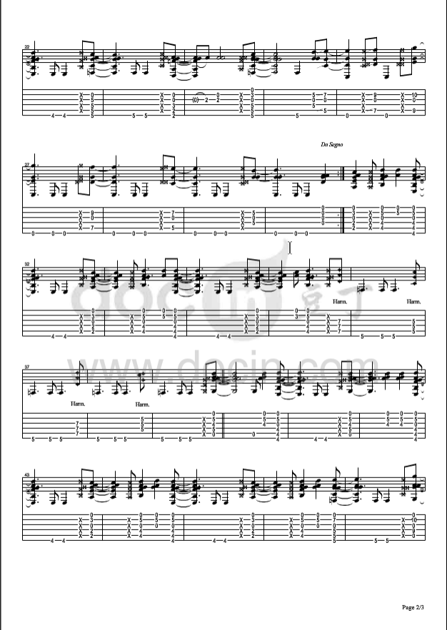 Holiday指弹谱 原调六线谱_豆丁网编配_Michael.Hedges