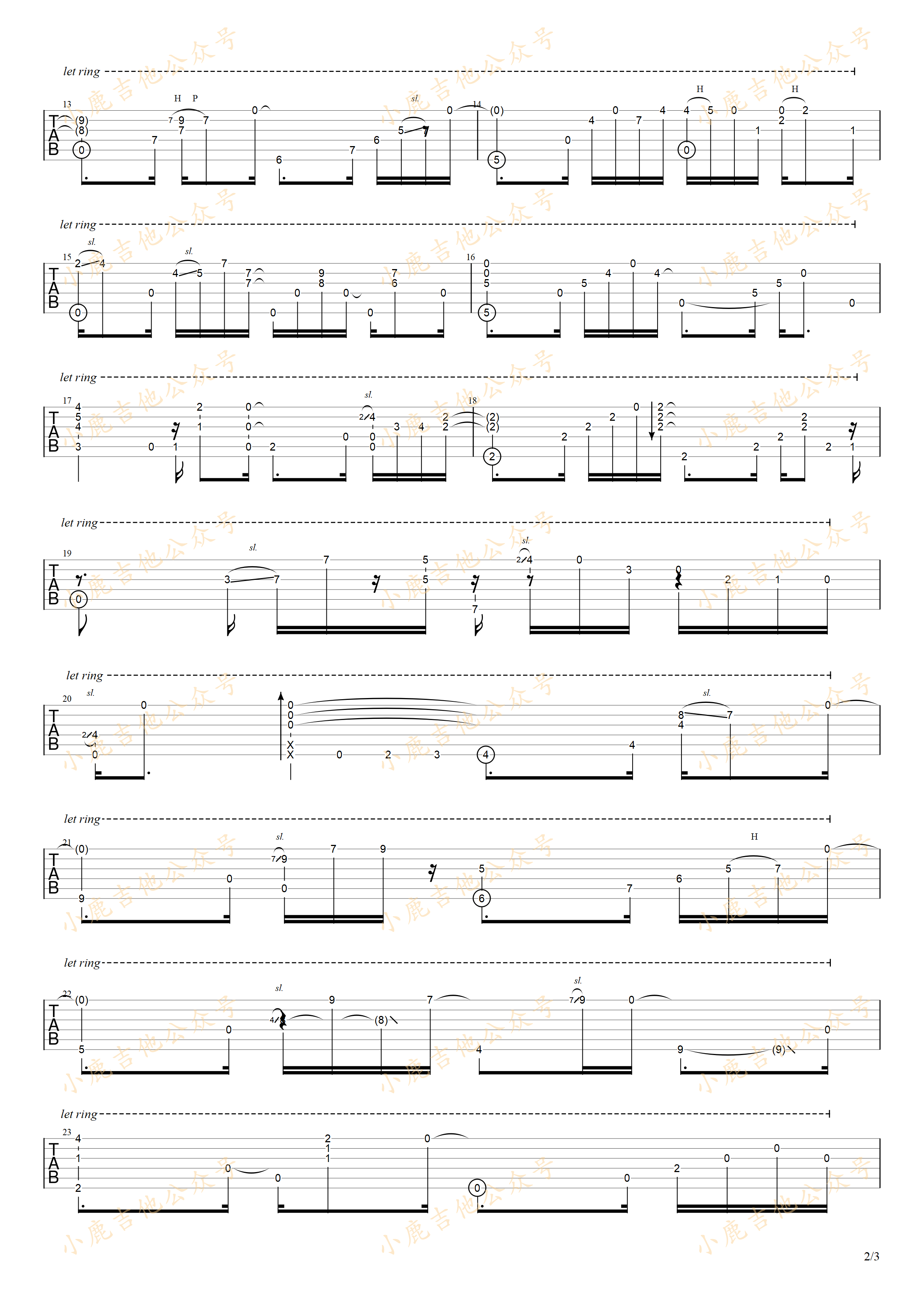 Place of Mind-岸部真明 指弹吉他谱（小鹿吉他）