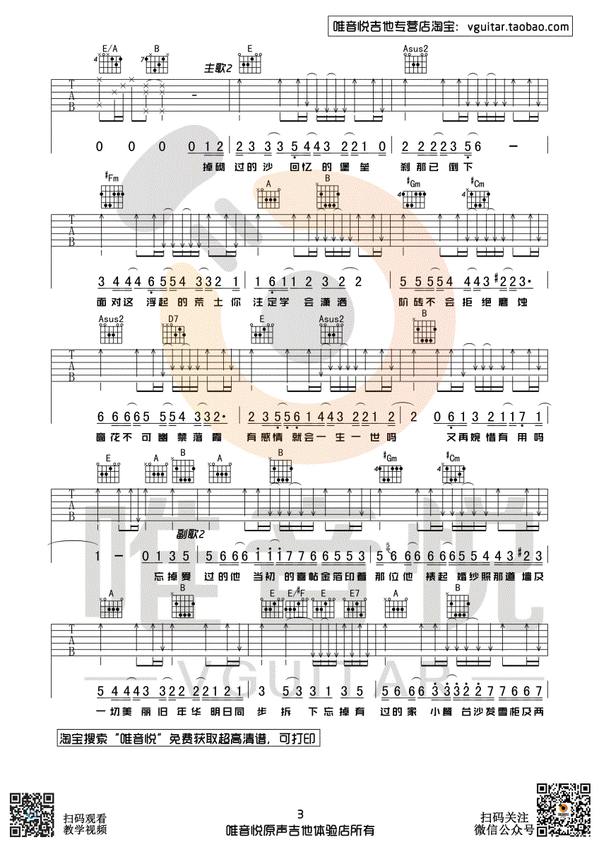 喜帖街吉他谱 E调六线谱_唯音悦编配_陈奕迅