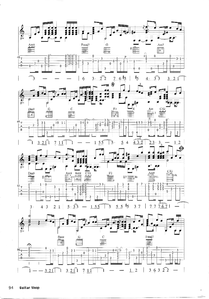 only human指弹谱 C调六线谱_简单版_姜尹成