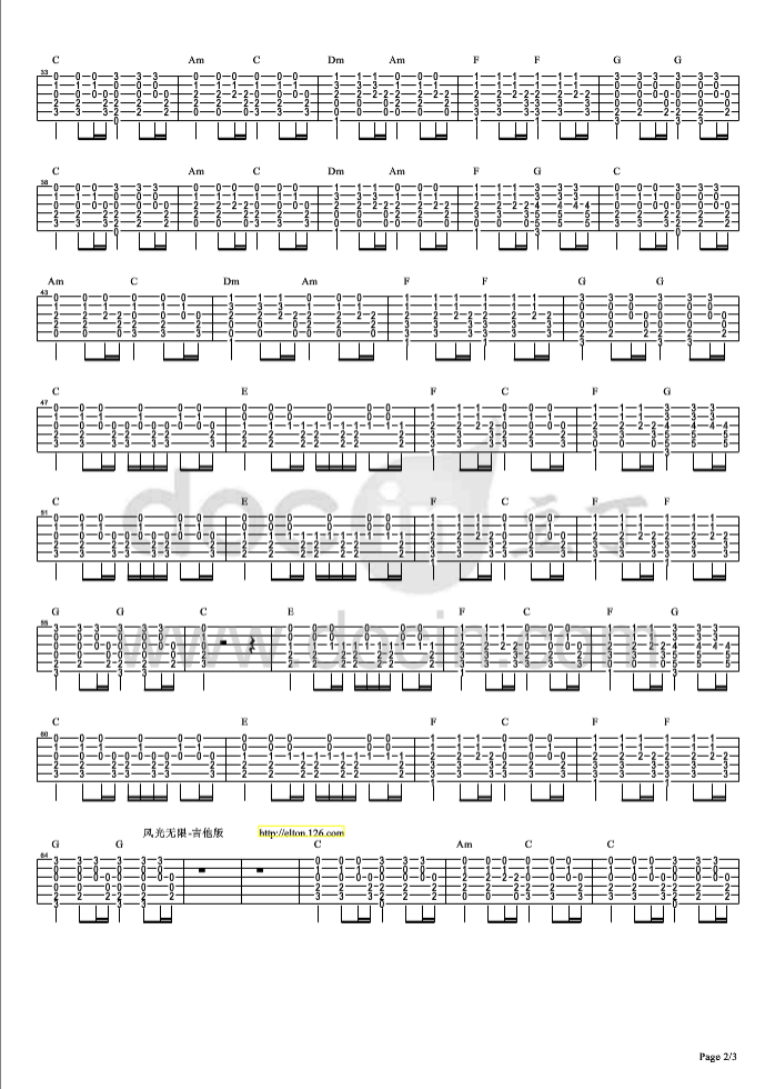 被动指弹谱 原调六线谱_豆丁网编配_伍佰