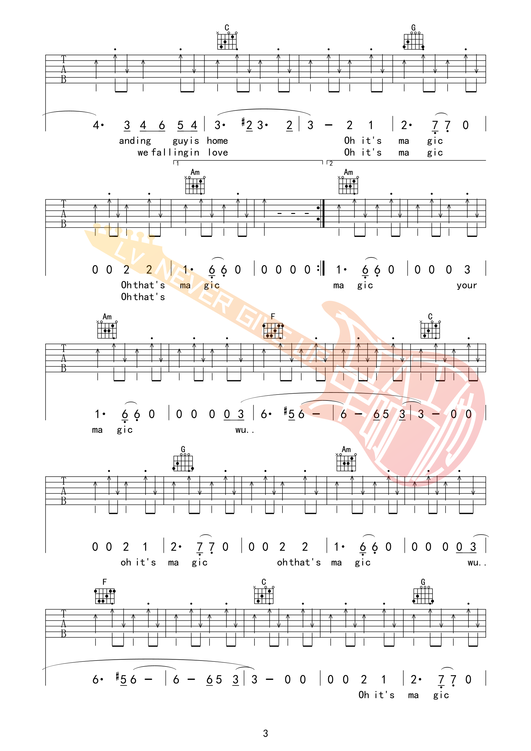 Landing Guy吉他谱 C调革命吉他版