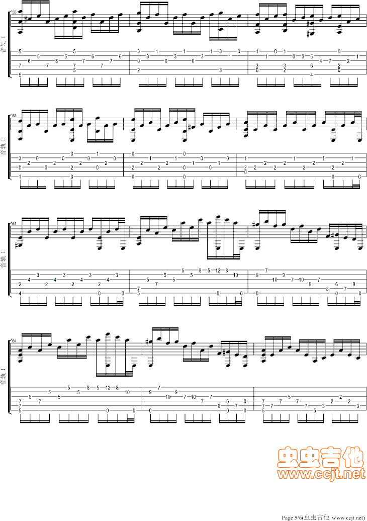 月光奏鸣曲指弹谱 原调六线谱_虫虫吉他编配_贝多芬