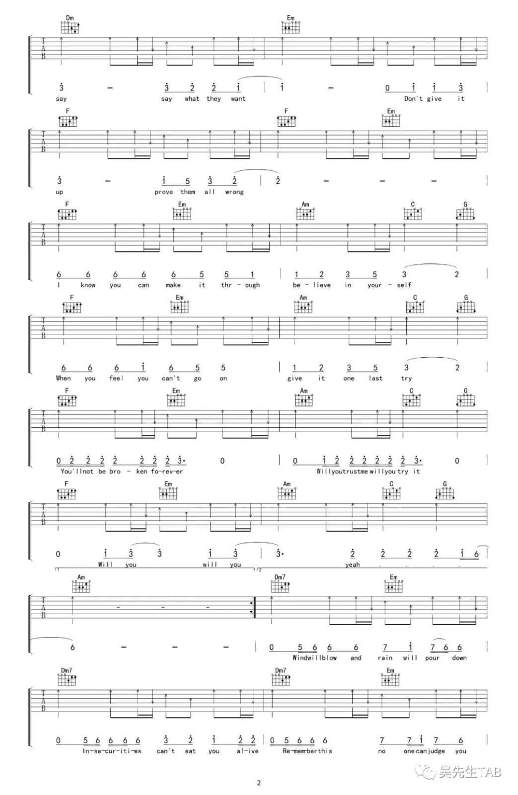 Will You吉他谱 C调六线谱_吴先生编配_王源