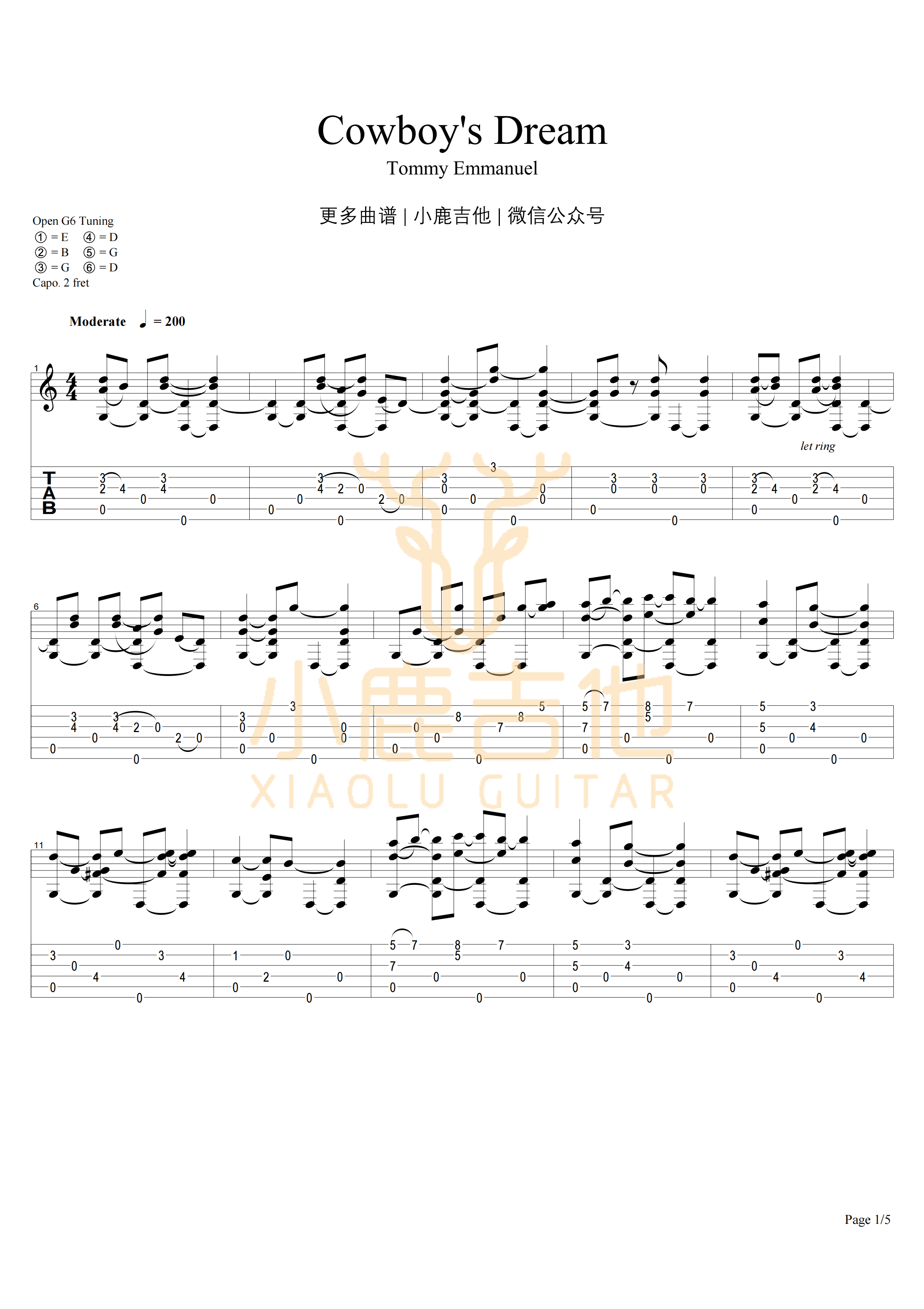 COWBOY'S DREAM-Tommy Emmanuel指弹吉他谱_小鹿吉他