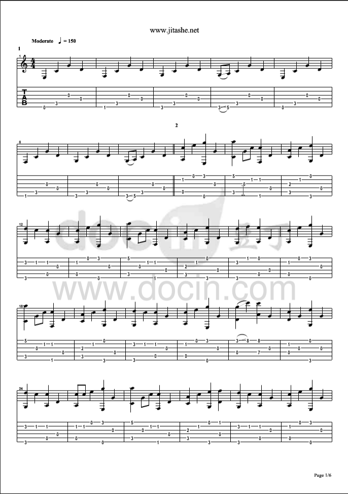 alice吉他指弹谱 原调_六线谱_初音未来