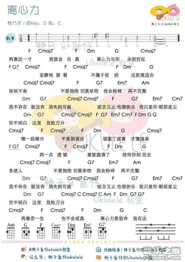 离心力吉他谱 C调和弦谱_桃子鱼仔编配_杨乃文