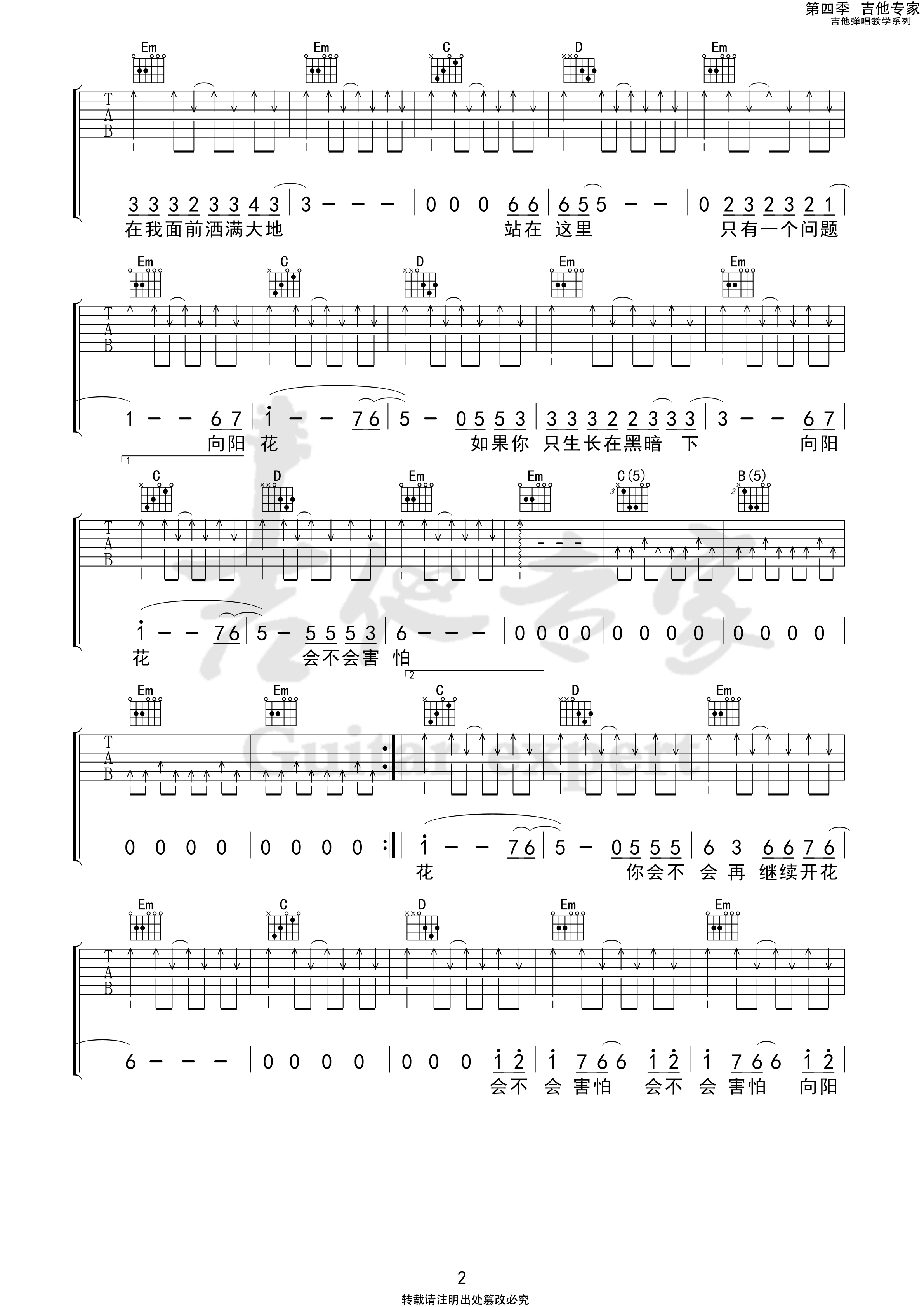 向阳花吉他谱（吉他专家）谢天笑