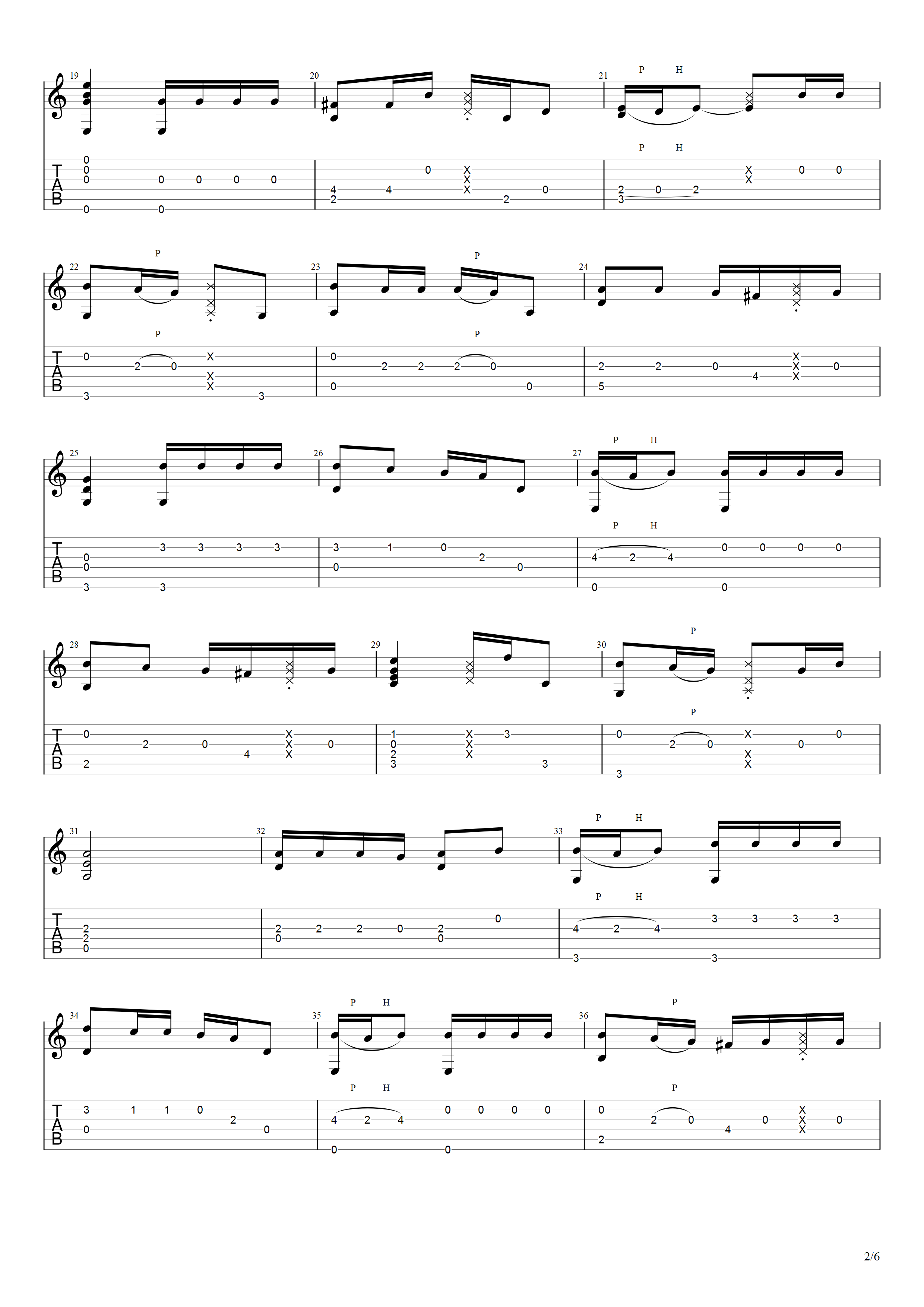 清新的小女孩指弹谱 原调六线谱_高清版_缅甸神曲