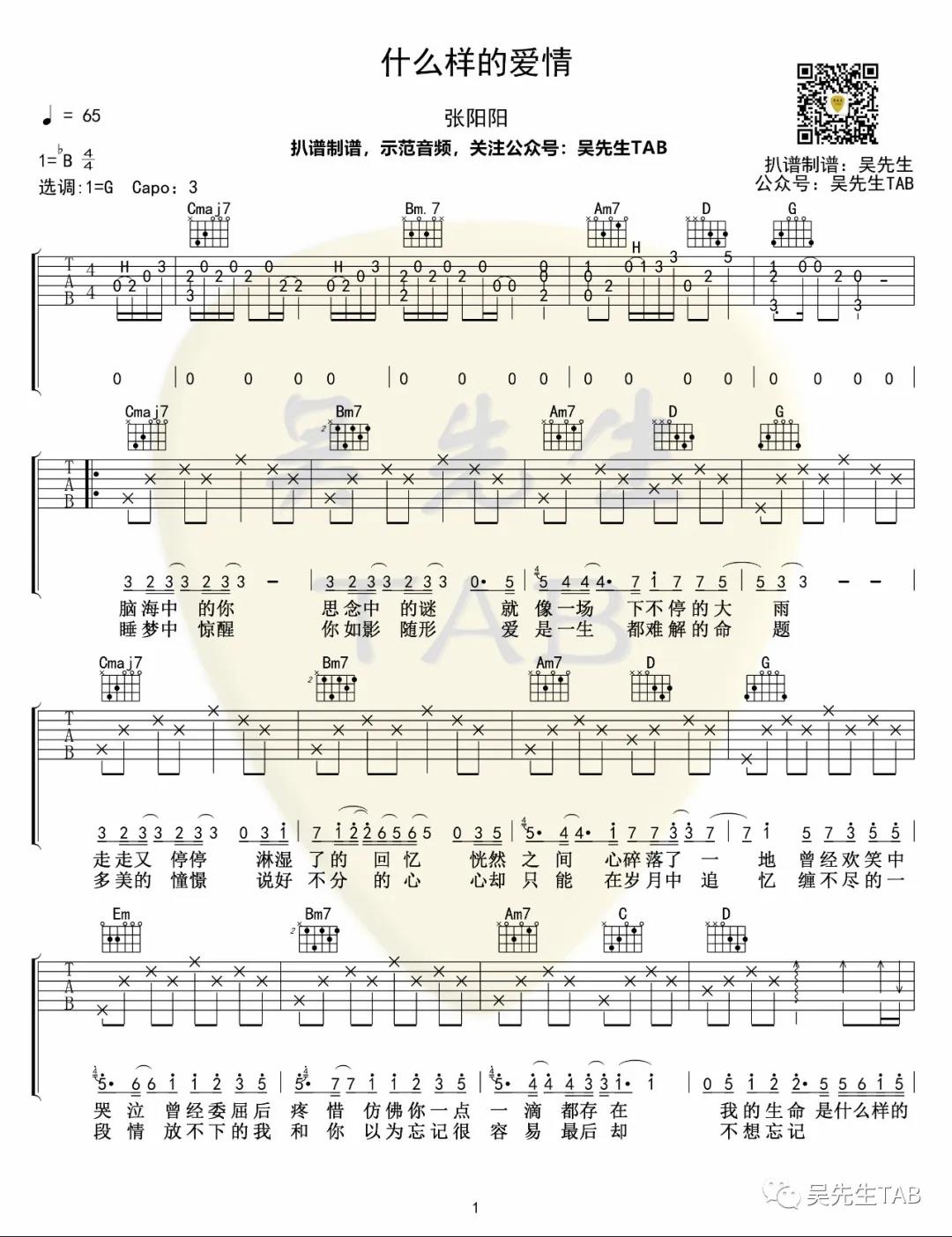 什么样的爱情吉他谱 G调精选版_吴先生编配_张阳阳