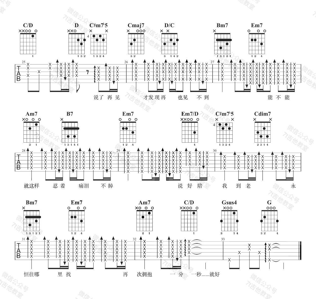 说了再见吉他谱 G调附演示_7t吉他教室编配_周杰伦