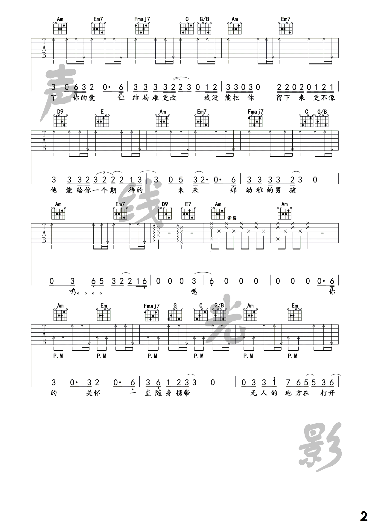 男孩吉他谱 C调附视频演示_声线光影编配_梁博
