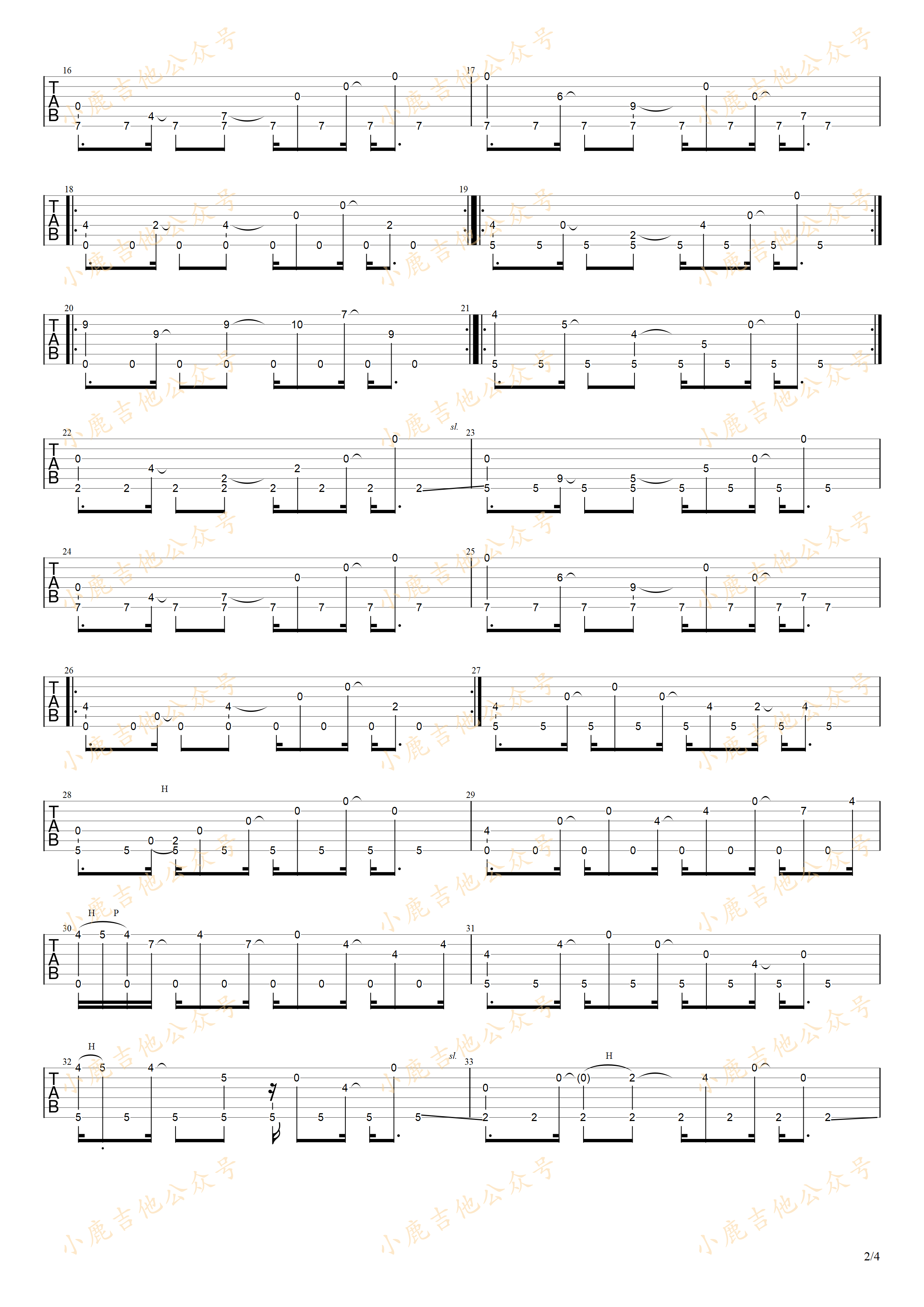風、走る（Wind,Run）-岸部真明 指弹吉他谱（小鹿吉他）