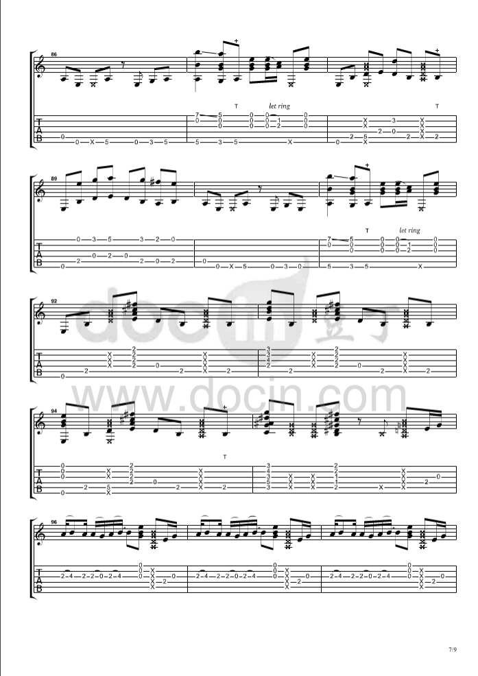 billie jean指弹谱 原调六线谱_豆丁网编配_郑成河