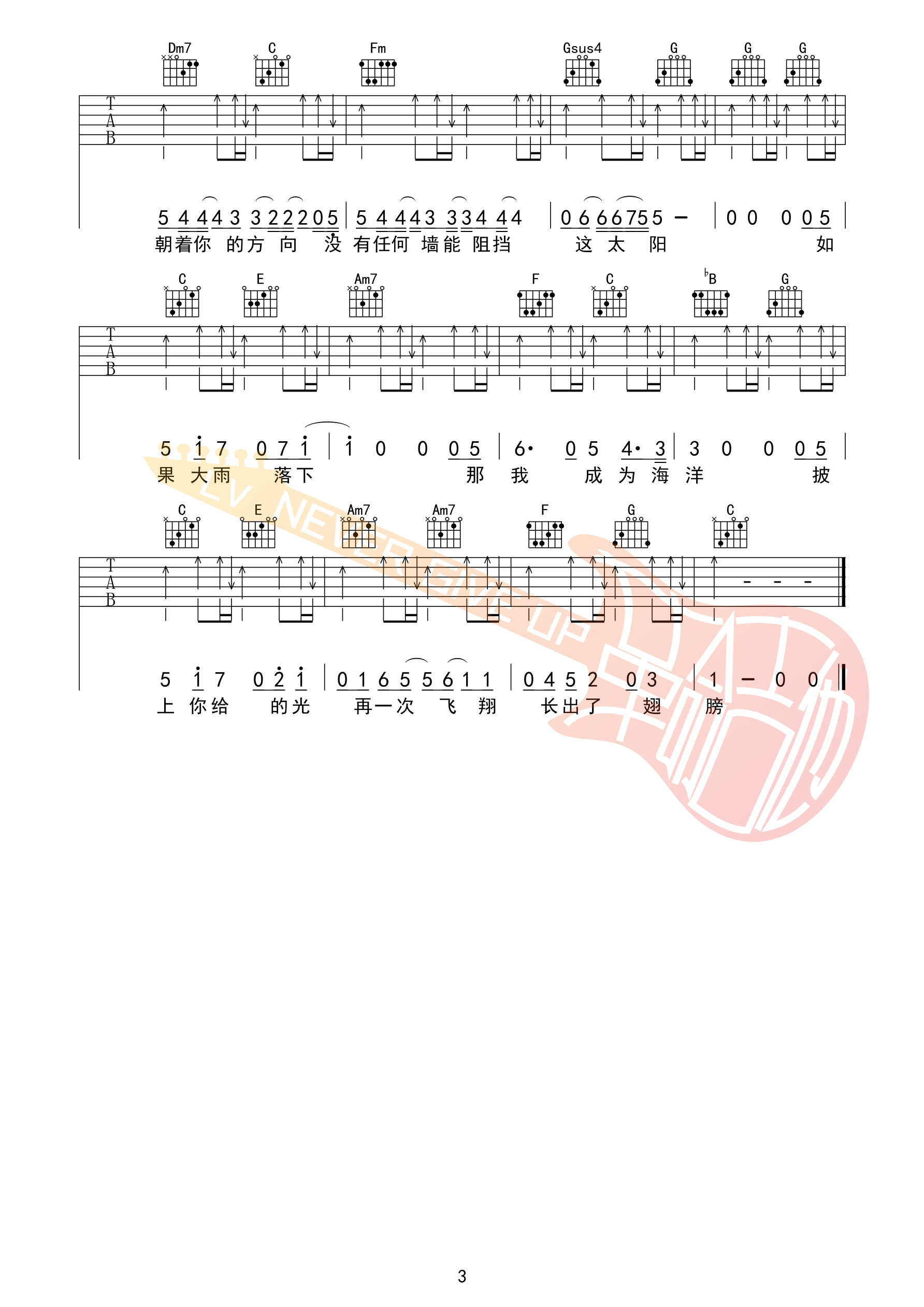 雨吉他谱C调_革命吉他版本_沈以诚