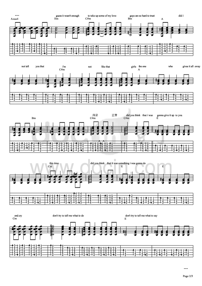 dont tell me指弹谱 原调六线谱_豆丁网编配_艾薇儿
