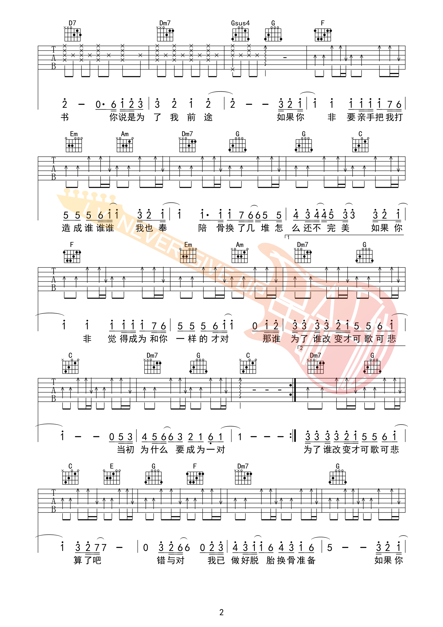 李荣浩脱胎换骨吉他谱 革命吉他弹唱版
