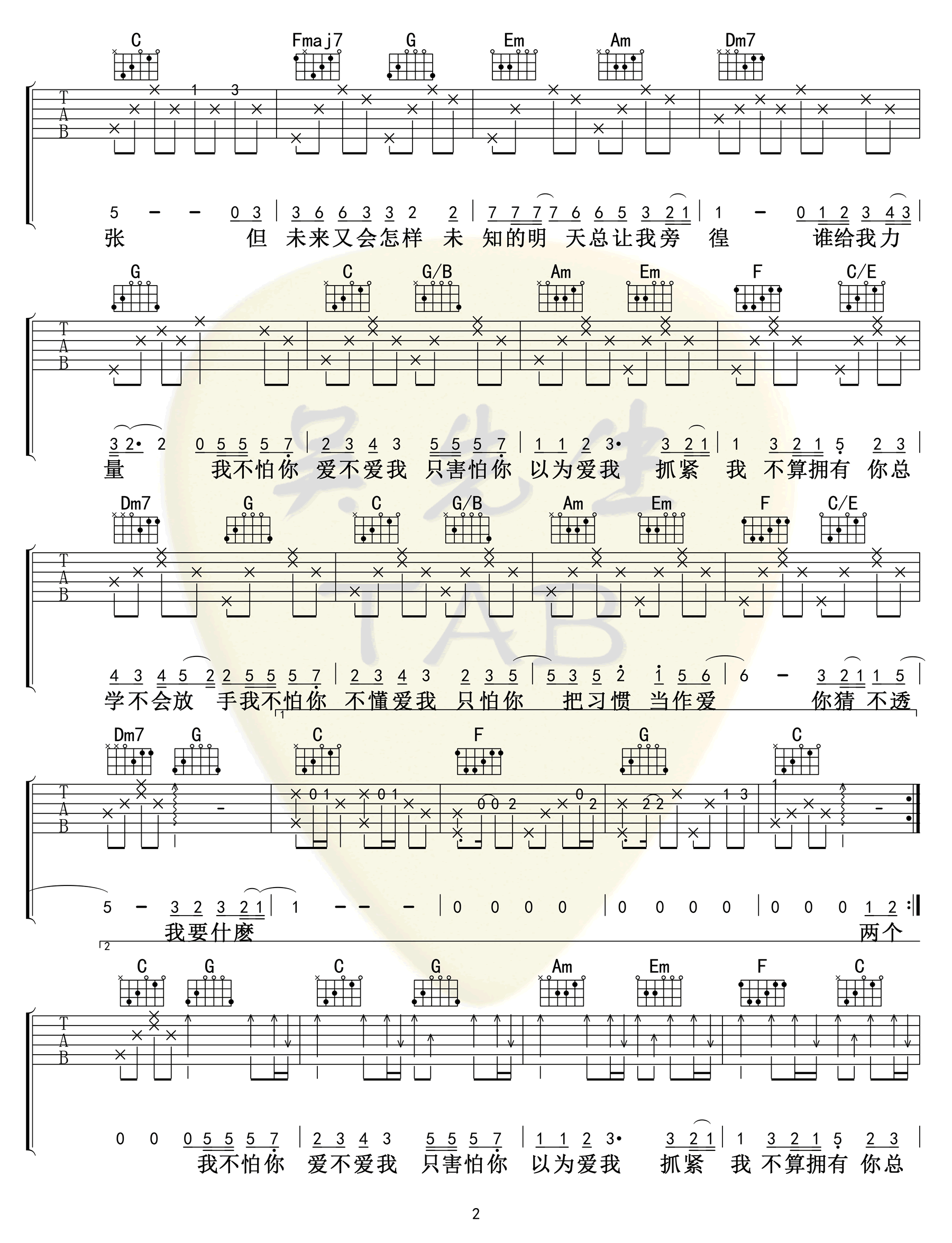这就是爱吗吉他谱 C调女生版_吴先生编配_容祖儿