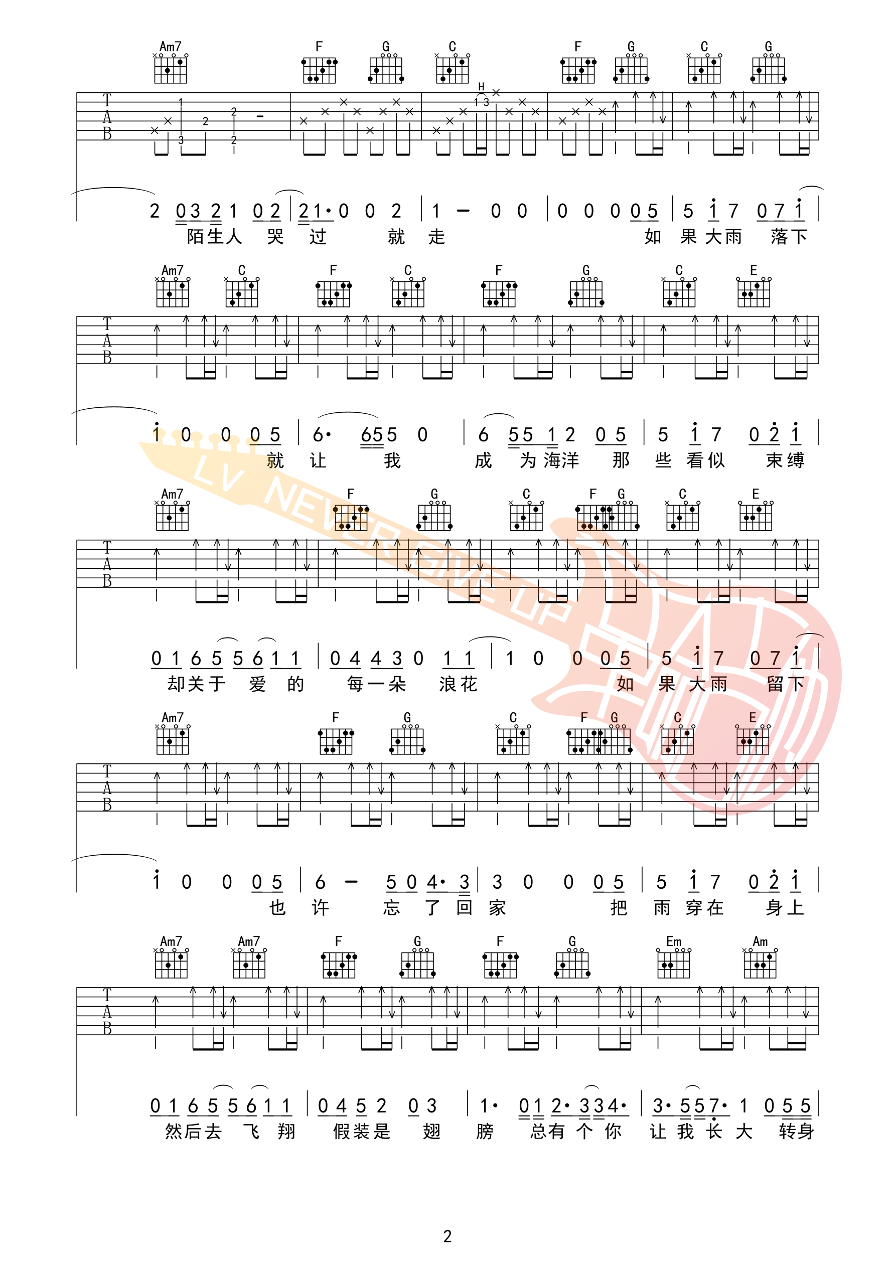 雨吉他谱C调_革命吉他版本_沈以诚